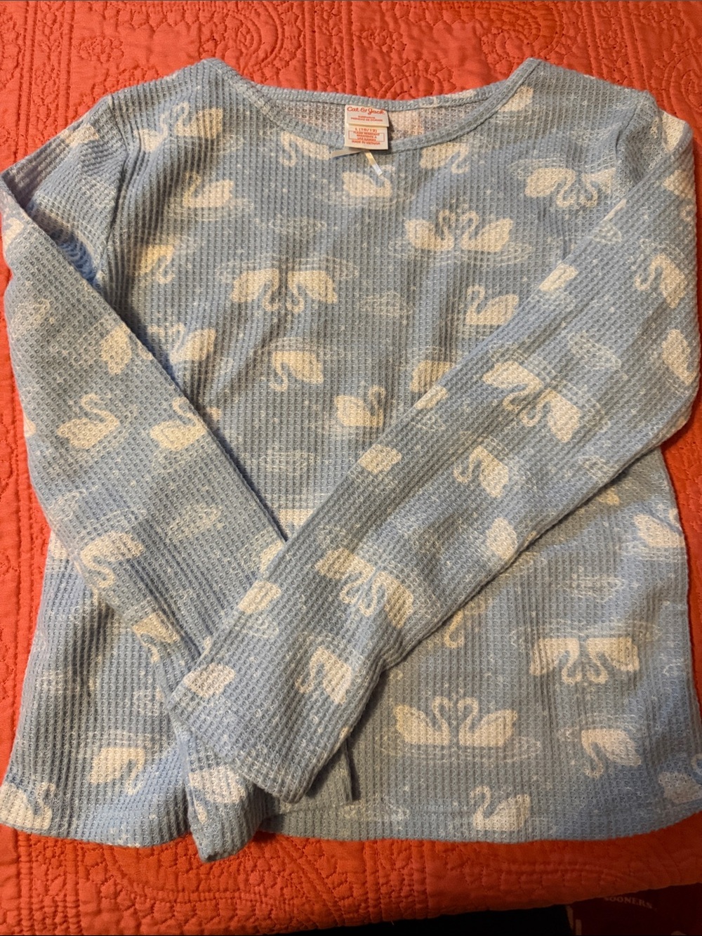 Cat & Jack Blue Crewneck Sweater with Cream Swan Pattern